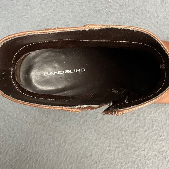 Bandolino Brown Leather Gold Buckle Side Zip Wooden Heel Ankle Bootie Women 9.5 - Picture 7 of 10